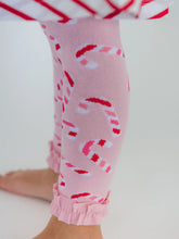 Load image into Gallery viewer, Rufflebutts- Girls Pink Candy Canes Patterned Footless Ruffle Tights