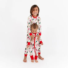 Load image into Gallery viewer, Emerson and Friends- Cozy Christmas Bamboo Convertible Baby Pajama- Red/Multi
