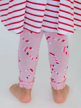 Load image into Gallery viewer, Rufflebutts- Girls Pink Candy Canes Patterned Footless Ruffle Tights