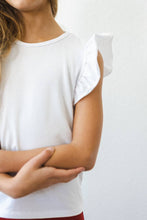 Load image into Gallery viewer, White S/S Ruffle Tee