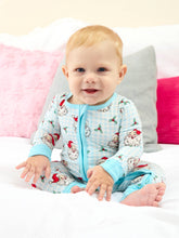 Load image into Gallery viewer, RuffleButts - SoftSnooze™ Baby Bamboo Viscose Blue Dear Santa Convertible One Piece Footie Pajama (NB-24M)
