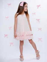 Load image into Gallery viewer, Mia Belle Girls - Elegant Bow Pearl Tweed Shift Dress (2T-8Y)