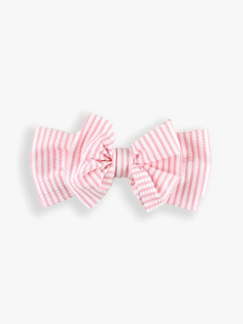 Ruffle Butts- Pink Seersucker Swim Bow Headband