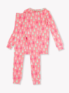 Ruffle Butts- Merry Pink Pines Pajama Set (5-14)