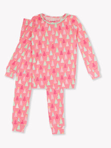 Ruffle Butts- Merry Pink Pines Pajama Set (5-14)