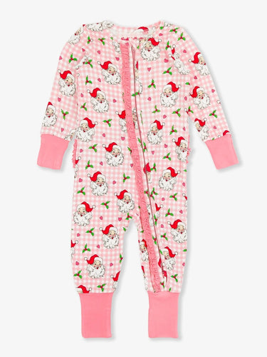 Ruffle Butts- One Piece Footed Romper (Pink Dear Santa, 0-24m)