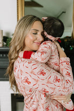 Load image into Gallery viewer, Emerson &amp; Friends - Candy Cane Coquette Bamboo Christmas Convertible Footie (NB-24M)