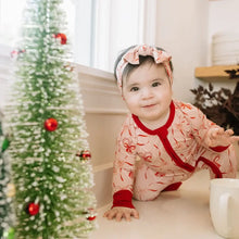 Load image into Gallery viewer, Emerson &amp; Friends - Candy Cane Coquette Bamboo Christmas Convertible Footie (NB-24M)