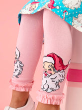 Load image into Gallery viewer, RuffleButts - Girls Pink Santa Joy Patterned Footless Ruffle Tights (6m-4t)