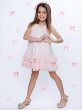 Load image into Gallery viewer, Mia Belle Girls - Elegant Bow Pearl Tweed Shift Dress (2T-8Y)