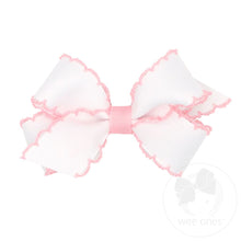 Load image into Gallery viewer, Wee Ones- Mini Moonstitch Grosgrain Hair Bow with Contrasting Wrap