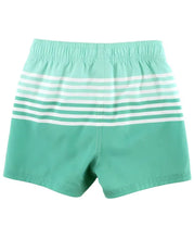 Load image into Gallery viewer, Ruffle Butts- Stripe Swim Trunks (Ocean Teal, 7-14)