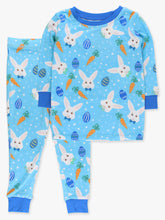 Load image into Gallery viewer, RuggedButts- SoftSnooze™ Kids Bamboo Viscose Blue Bow Tie Bunnies Long Sleeve Pajama Set
