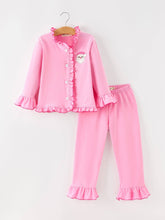 Load image into Gallery viewer, Rylee Faith Designs - Christmas Santa Girls Pink Ruffle Pajama Set (2t-7)