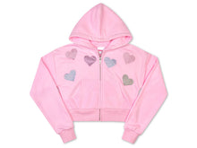 Load image into Gallery viewer, Sparkling Hearts Cropped Zip-up Sweatshirt (Small (6-8))
