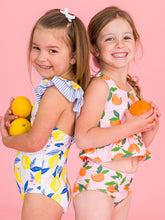 Load image into Gallery viewer, RuffleButts: Orange You The Sweetest Reversible Peplum Tankini 2-Piece Swimsuit