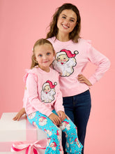 Load image into Gallery viewer, RuffleButts - Girls Pink Santa Joy Patterned Footless Ruffle Tights (6m-4t)