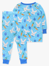 Load image into Gallery viewer, RuggedButts- SoftSnooze™ Kids Bamboo Viscose Blue Bow Tie Bunnies Long Sleeve Pajama Set