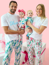 Load image into Gallery viewer, RuffleButts - SoftSnooze™ Baby Girls Bamboo Viscose Pink Snowman Grove Footed Ruffle One Piece Pajama (3m-24m)