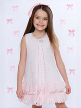 Load image into Gallery viewer, Mia Belle Girls - Elegant Bow Pearl Tweed Shift Dress (2T-8Y)