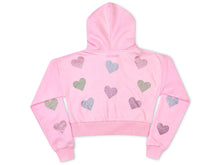 Load image into Gallery viewer, Sparkling Hearts Cropped Zip-up Sweatshirt (Small (6-8))