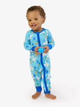 Load image into Gallery viewer, SoftSnooze™ Baby Bamboo Viscose Blue Bow Tie Bunnies Convertible One Piece Footie Pajama (3m-24m)