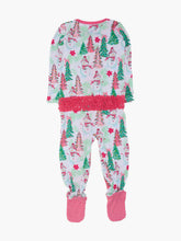 Load image into Gallery viewer, RuffleButts - SoftSnooze™ Baby Girls Bamboo Viscose Pink Snowman Grove Footed Ruffle One Piece Pajama (3m-24m)