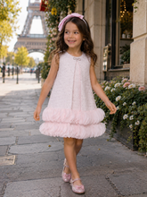 Load image into Gallery viewer, Mia Belle Girls - Elegant Bow Pearl Tweed Shift Dress (2T-8Y)