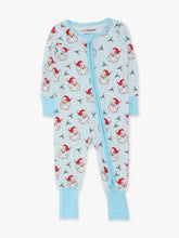 Load image into Gallery viewer, RuffleButts - SoftSnooze™ Baby Bamboo Viscose Blue Dear Santa Convertible One Piece Footie Pajama (NB-24M)