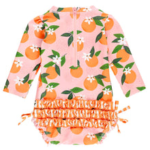 Load image into Gallery viewer, Ruffle Butts- One Piece Long Sleeve Swimsuit (Orange You the Sweetest, 3m-24m)