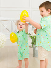 Load image into Gallery viewer, RuggedButts- Boys Green Bunny Stripe Cotton Gauze Short Sleeve Button Down Shirt (2T-6)