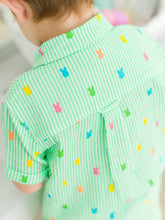 Load image into Gallery viewer, RuggedButts- Boys Green Bunny Stripe Cotton Gauze Short Sleeve Button Down Shirt (2T-6)