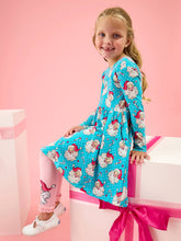Load image into Gallery viewer, RuffleButts - Girls Pink Santa Joy Patterned Footless Ruffle Tights (6m-4t)