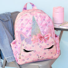 Load image into Gallery viewer, Miss Gwen Unicorn Glitter Floral Print Quilted Large Backpack