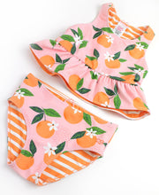 Load image into Gallery viewer, RuffleButts: Orange You The Sweetest Reversible Peplum Tankini 2-Piece Swimsuit