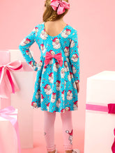 Load image into Gallery viewer, RuffleButts - Girls Pink Santa Joy Patterned Footless Ruffle Tights (6m-4t)