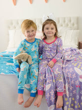 Load image into Gallery viewer, RuggedButts- SoftSnooze™ Kids Bamboo Viscose Blue Bow Tie Bunnies Long Sleeve Pajama Set