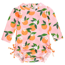 Load image into Gallery viewer, Ruffle Butts- One Piece Long Sleeve Swimsuit (Orange You the Sweetest, 3m-24m)