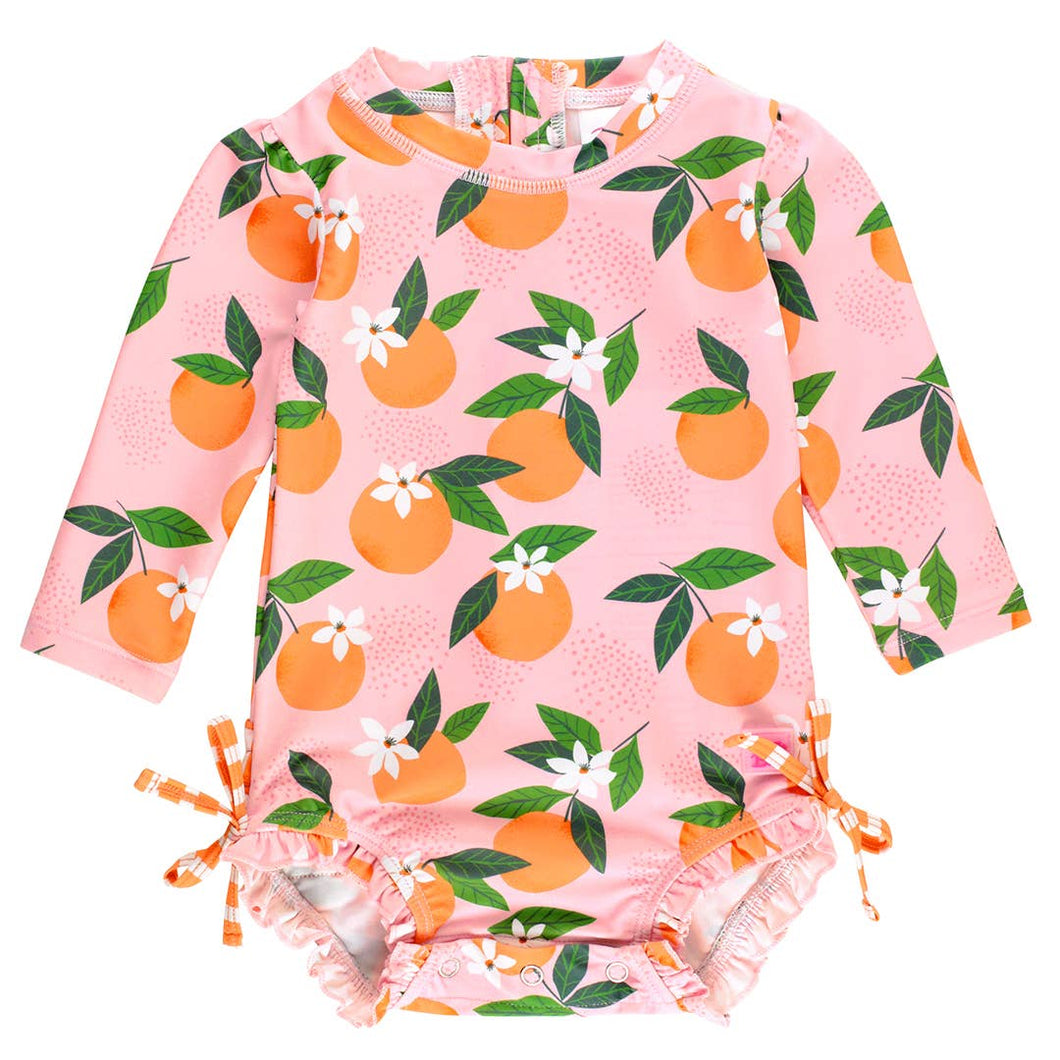 Ruffle Butts- One Piece Long Sleeve Swimsuit (Orange You the Sweetest, 3m-24m)