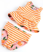 Load image into Gallery viewer, RuffleButts: Orange You The Sweetest Reversible Peplum Tankini 2-Piece Swimsuit