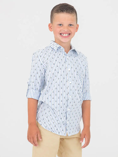 RuggedButts- Long Sleeve Button Down Shirt- Anchors Ahoy Stripe  (2T-5)