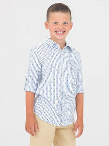 RuggedButts- Long Sleeve Button Down Shirt- Anchors Ahoy Stripe  (2T-5)