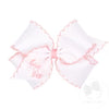 King "Big Sis" Embroidered Grosgrain Hair Bow with Light Pink Moonstitch Edge