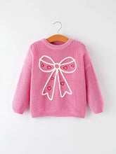 Load image into Gallery viewer, Rylee Faith Designs-Valentine's Day Pink Girls Bow Sweater (2-7)