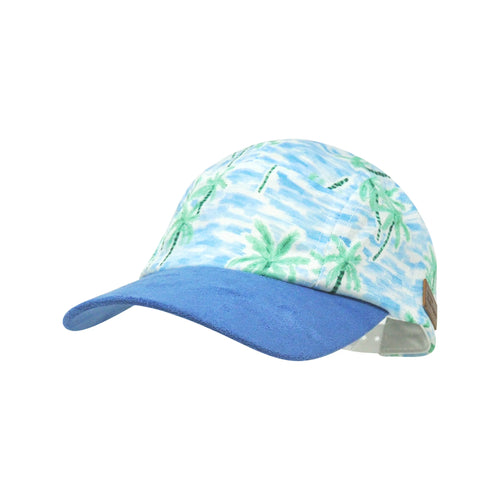 Flap Happy- UPF 50+ Cam-Cam Cap- Painted Palms Blue (M-XL)