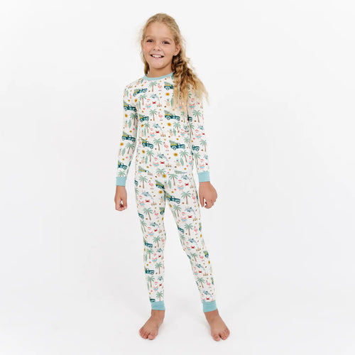 Emerson and Friends- Coastal Christmas Bamboo Long Sleeve Kids Pajama Pants Set- Beige Multi (2T-9)