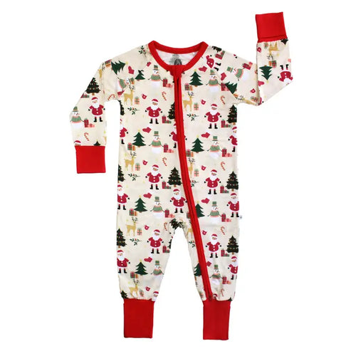 Emerson and Friends- Cozy Christmas Bamboo Convertible Baby Pajama- Red/Multi