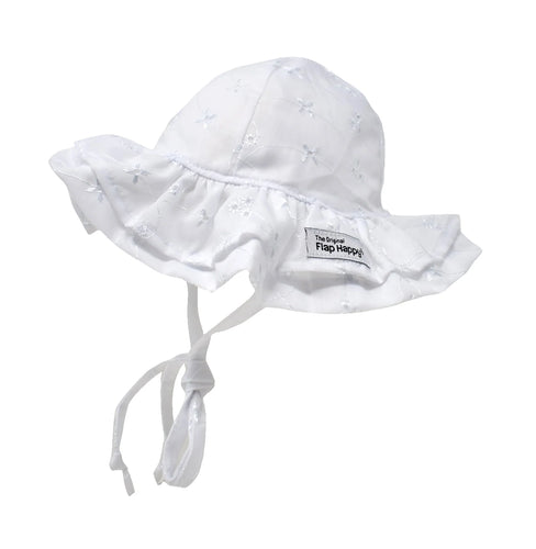 Flap Happy- UPF50 Double Ruffle Hat (White Ruffle, XS-XL)