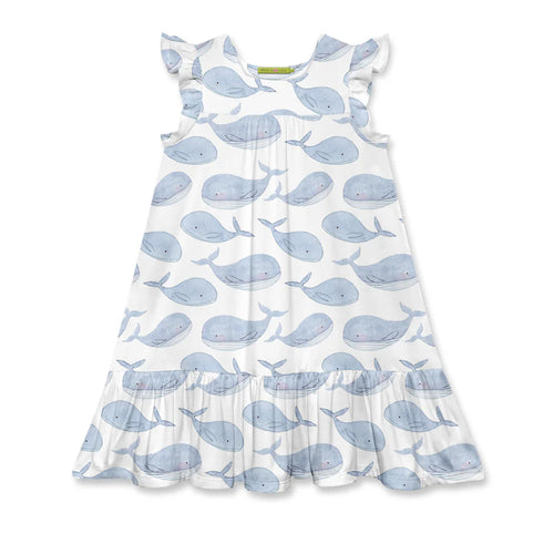 Millie & Maxx- Girls Dress (White & Periwinkle Whales, 2-6)