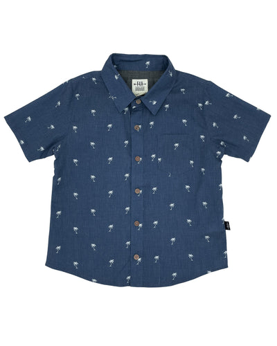 Feather 4 Arrow- Island Palm Button Down- Navy (12m-24m)